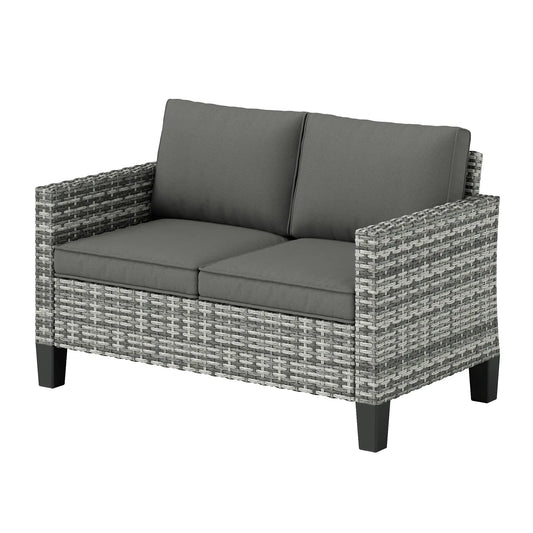 2 Seater Rattan Outdoor Sofa with Cushions, Dark Grey Patio Furniture Sets Light Grey Rattan, Dark Grey Cushion at Gallery Canada
