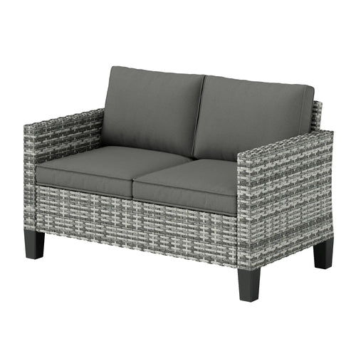 2 Seater Rattan Outdoor Sofa with Cushions, Dark Grey
