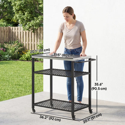Outdoor Grill Cart With Stainless Steel Top, Two-Shelf Pizza Oven Stand, Black Outdoor Grill Carts at Gallery Canada