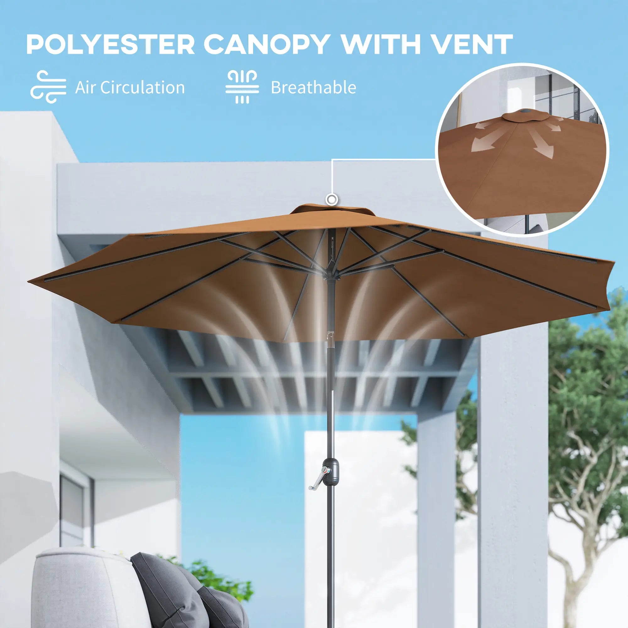10' x 8' Round Market Umbrella, Crank Handle, Tilt, Outdoor Parasol Sun Umbrellas at Gallery Canada