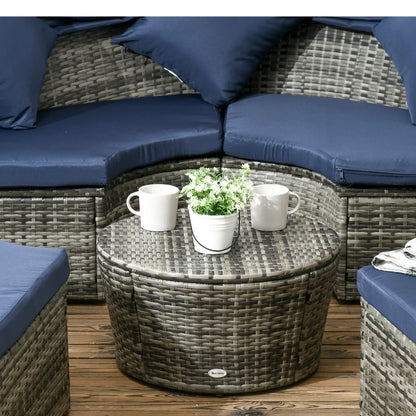 Outdoor Daybed with Retractable Canopy, PE Rattan Wicker Round Sofa, Dark Blue Daybeds at Gallery Canada