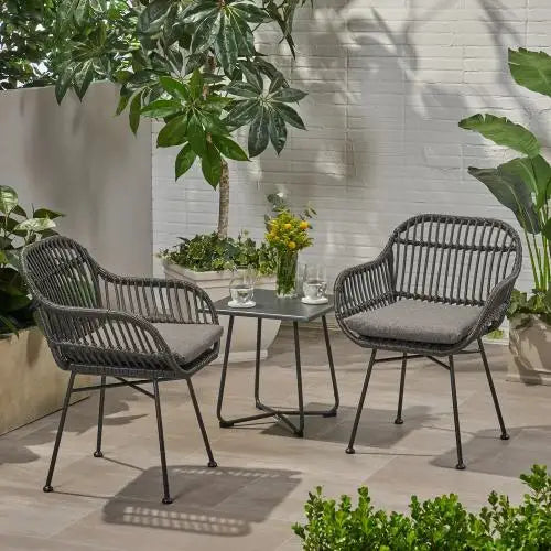 Outdoor Woven Faux Rattan Chairs with Cushions, 24" L x 24" W x 32" H, Brown+Beige Patio Chairs Brown, Beige at Gallery Canada