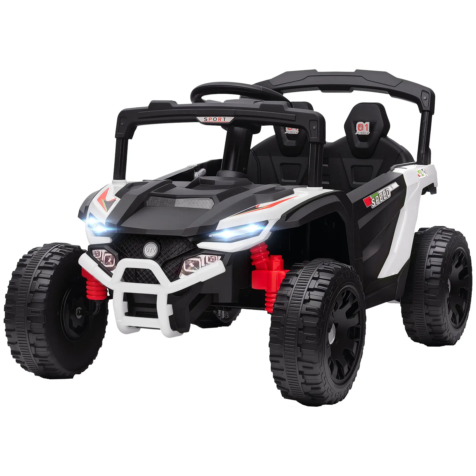 12V Kids Ride On Truck, Dual Motors, Rear Suspension, Remote Control, White Electric Toy Cars White, Black at Gallery Canada