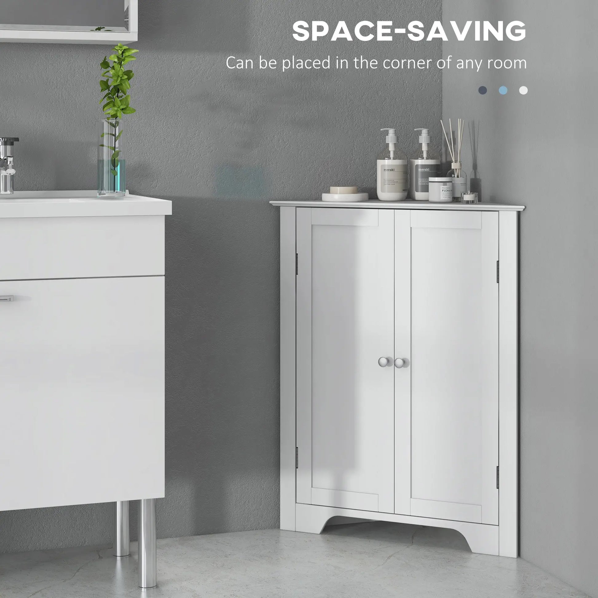 Modern Bathroom Storage Cabinet, Corner with Doors, Adjustable Shelf, White Bathroom Cabinets at Gallery Canada