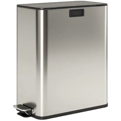 Dual Trash Can with Soft-Close Lid, Garbage Can with Removable Inner Bucket for Kitchen 14.8gal, Silver Household Supplies at Gallery Canada