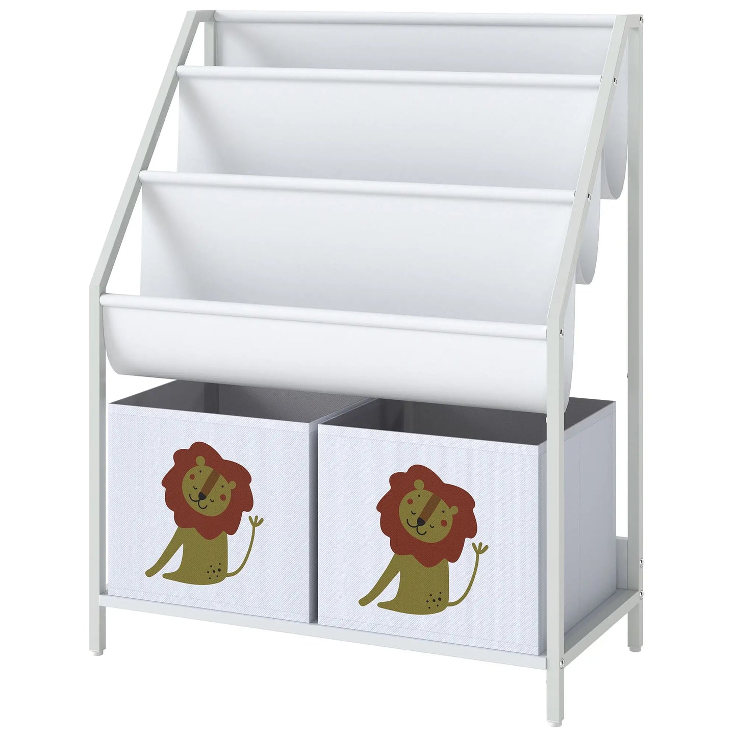 3-Tier Sling Bookshelf With Toy Storage, Montessori Organizer