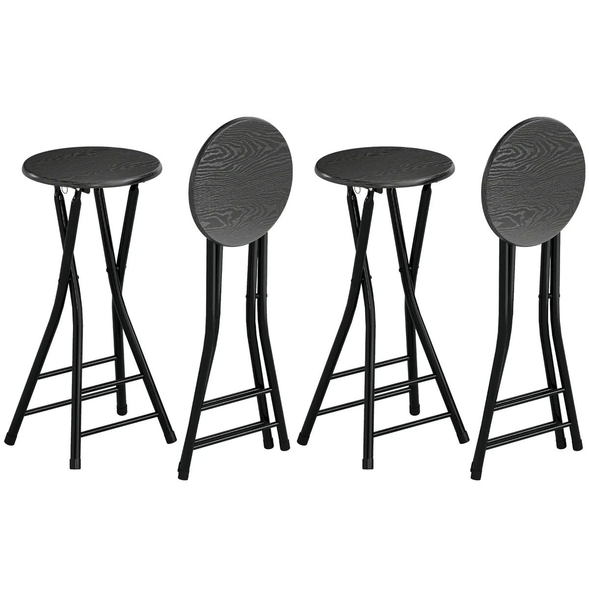 Set of 4 Foldable Barstools, Counter Height with Footrest, Steel Legs, Black Bar Stools at Gallery Canada