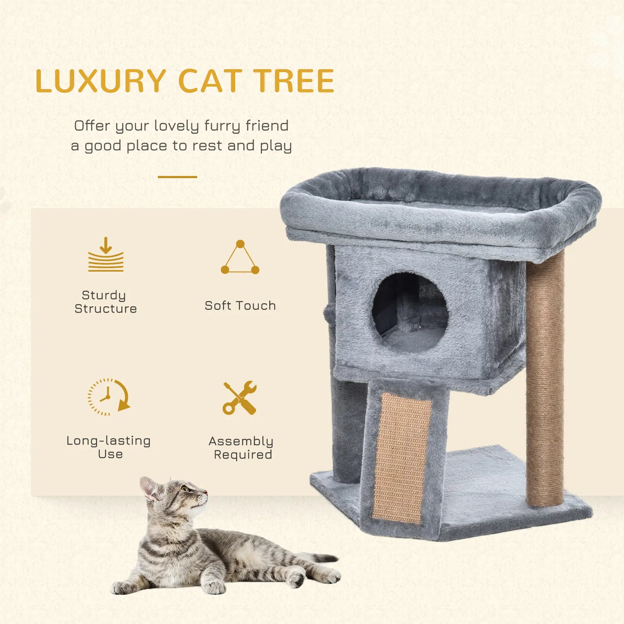 Small Cat Tree Tower with Perch, Scratching Post, Condo, Toy Ball, Grey Cat Posts at Gallery Canada