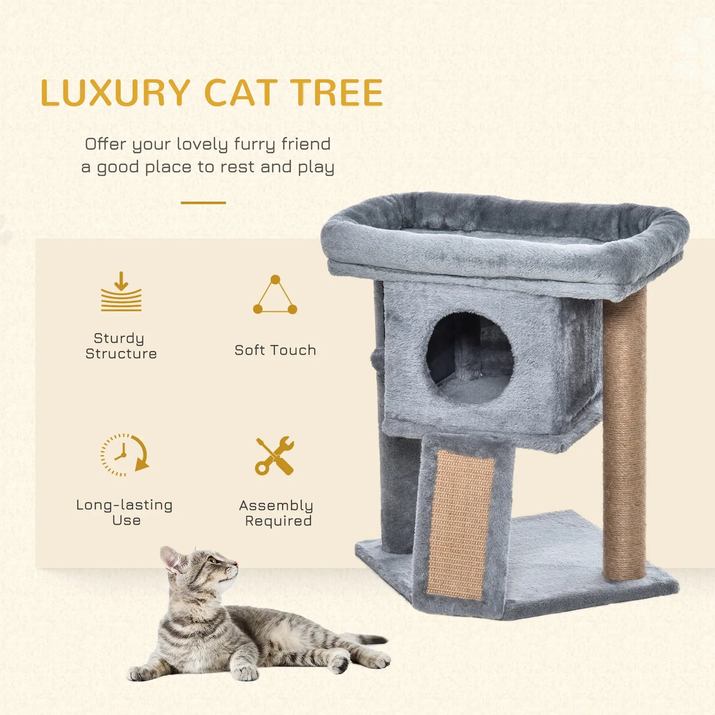 Small Cat Tree Tower with Perch, Scratching Post, Condo, Toy Ball, Grey Cat Posts at Gallery Canada