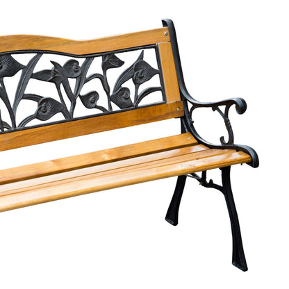 50" 2-Seater Garden Bench, Cast Iron Wooded Loveseat, Natural Outdoor Benches at Gallery Canada