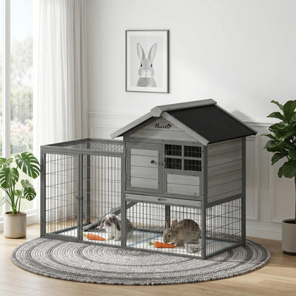 48"L Large Wooden Rabbit Hutch Outdoor, Grey