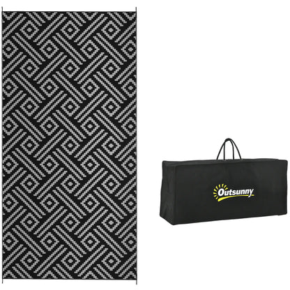 Reversible Outdoor Rug, Waterproof, 9' x 18', Geometric, Black Grey Outdoor Reversible Rugs at Gallery Canada