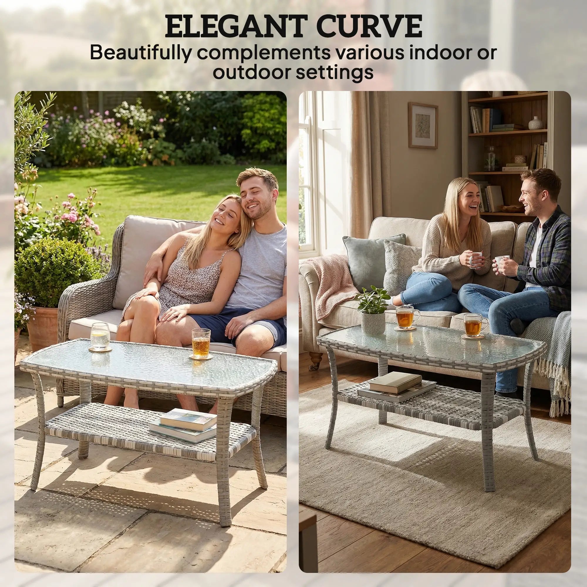 Outdoor Coffee Table With Storage, PE Wicker With Glass Top, Dark Grey Patio Side Tables at Gallery Canada