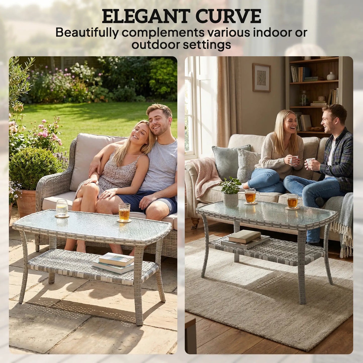 Outdoor Coffee Table With Storage, PE Wicker With Glass Top, Dark Grey Patio Side Tables at Gallery Canada