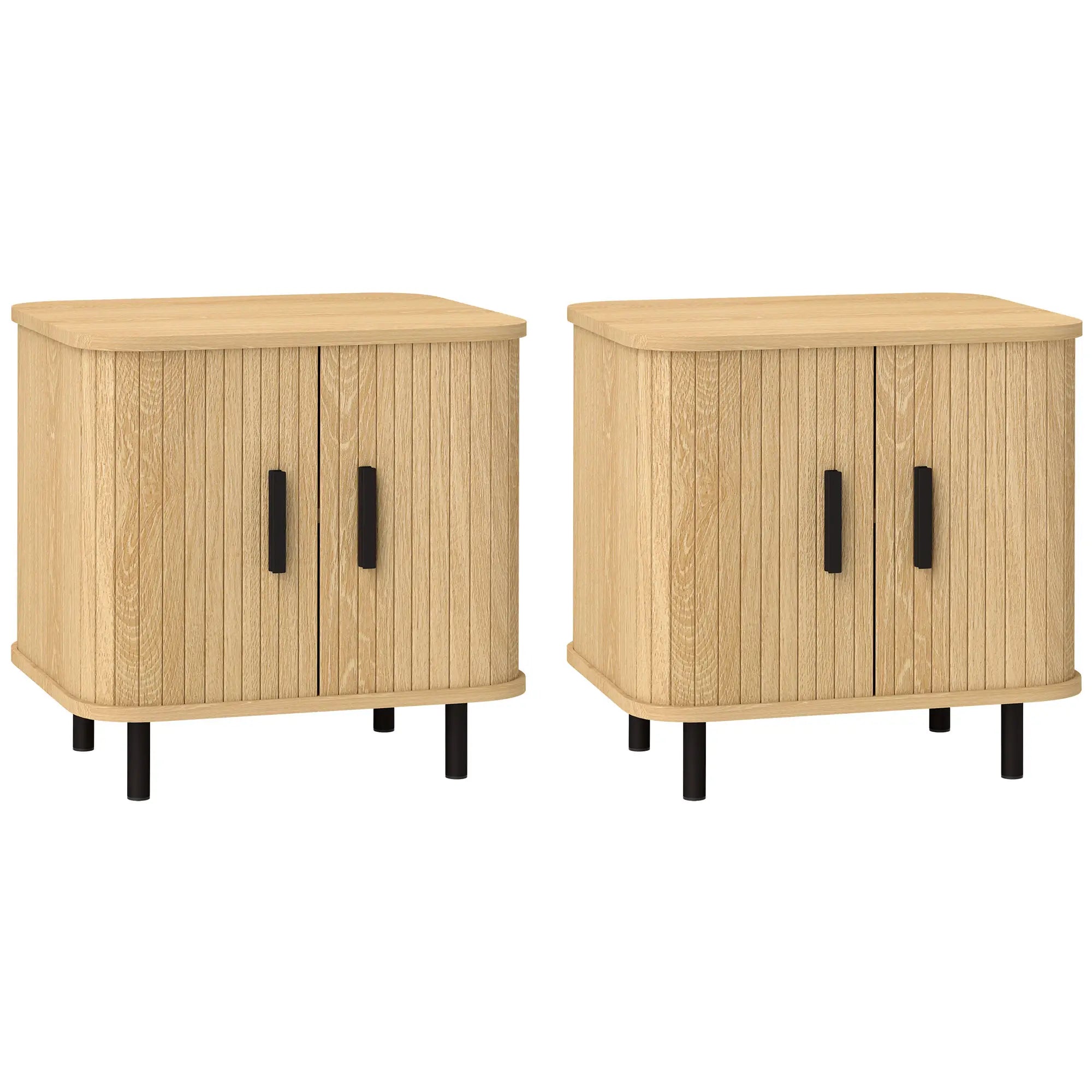 Nightstand Set of 2, Side Table with Shutter Doors, Steel Frame, Oak Bedside Tables at Gallery Canada