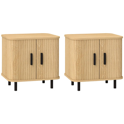 Nightstand Set of 2, Side Table with Shutter Doors, Steel Frame, Oak Bedside Tables at Gallery Canada