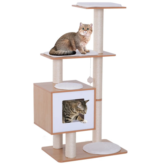 47" Wood Cat Tree, Scratching Post, Kitten House, Condo Cat Posts Natural at Gallery Canada