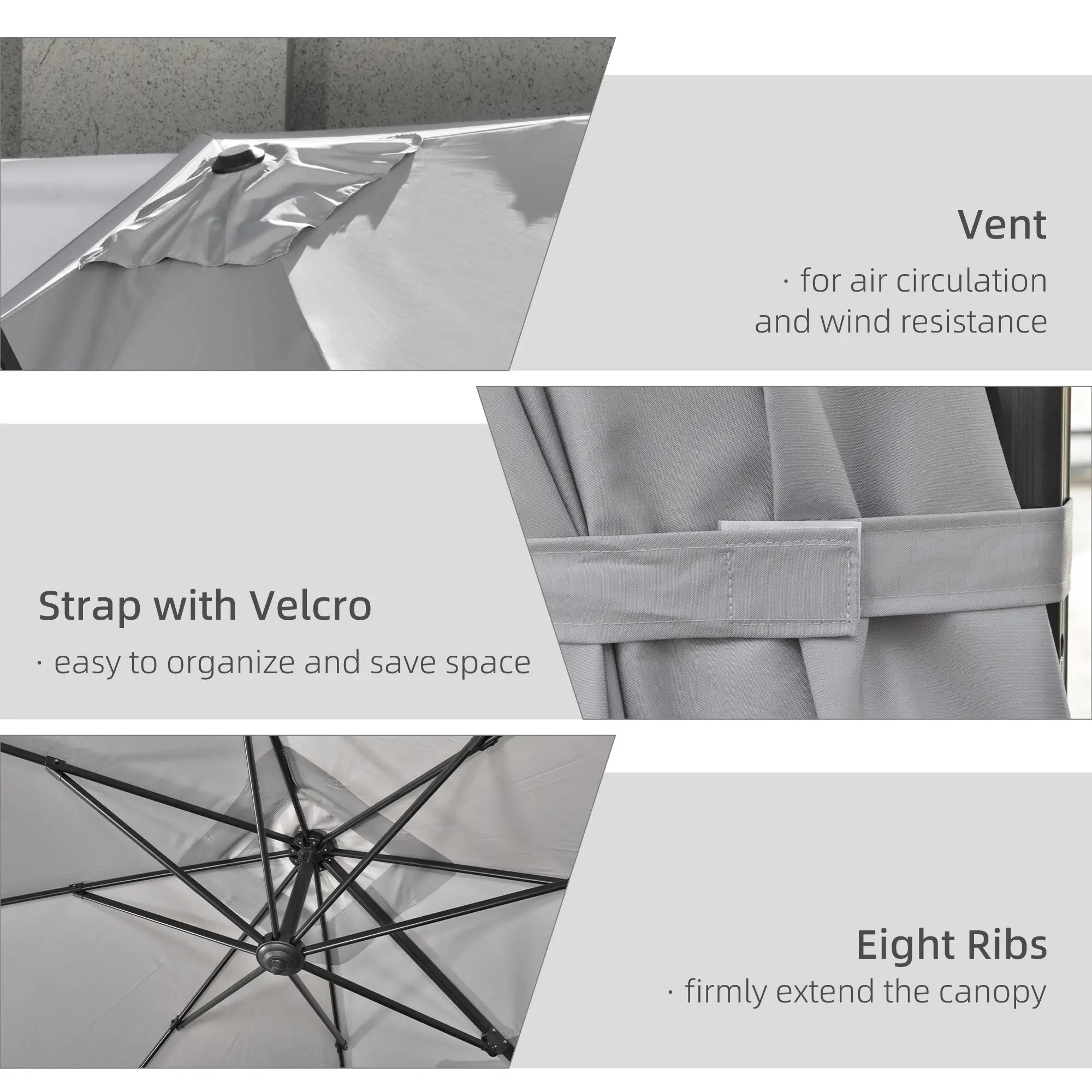 9ft Square Cantilever Patio Umbrella, Cross Base, Crank Handle, Light Grey Offset Cantilever Umbrellas at Gallery Canada