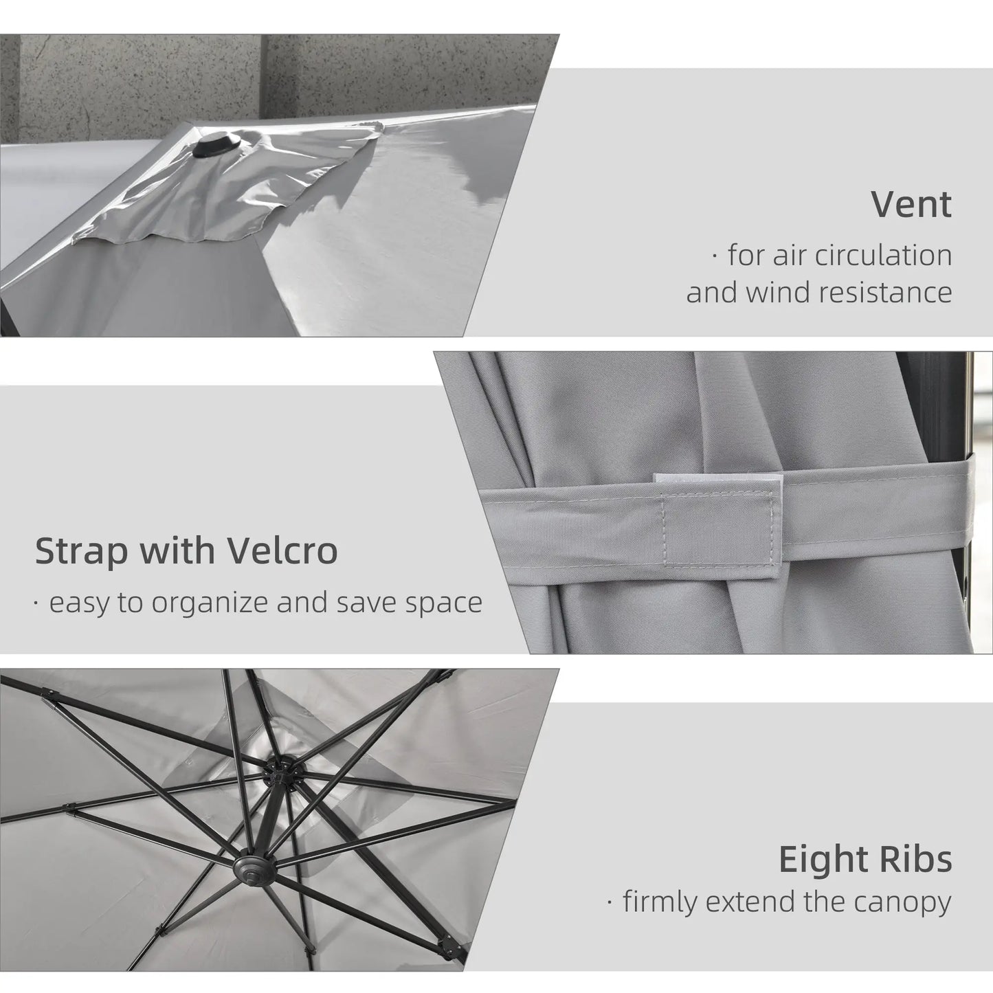 9ft Square Cantilever Patio Umbrella, Cross Base, Crank Handle, Light Grey Offset Cantilever Umbrellas at Gallery Canada
