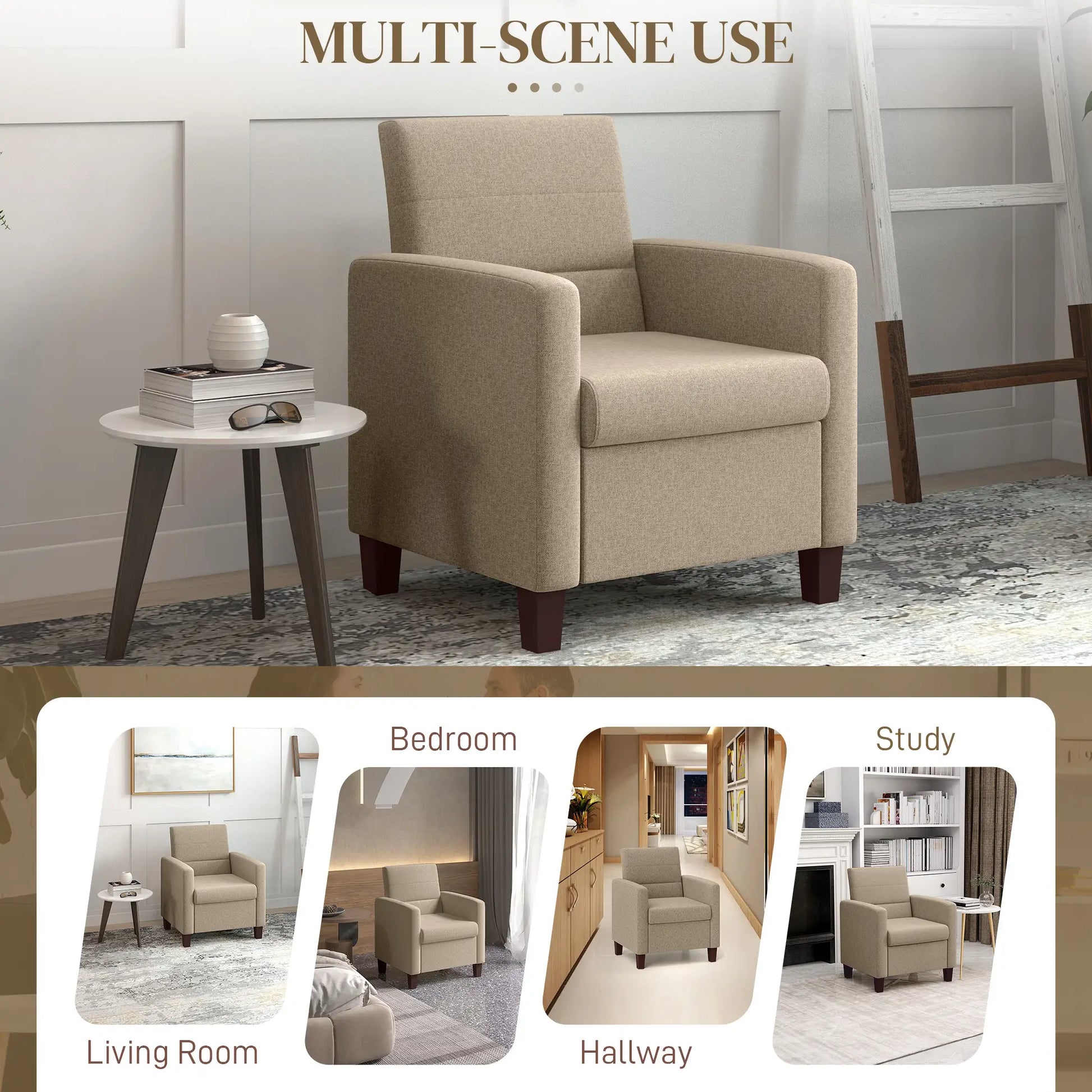 Modern Fabric Accent Chair, with Seat Cushion, Light Brown Accent Chairs at Gallery Canada