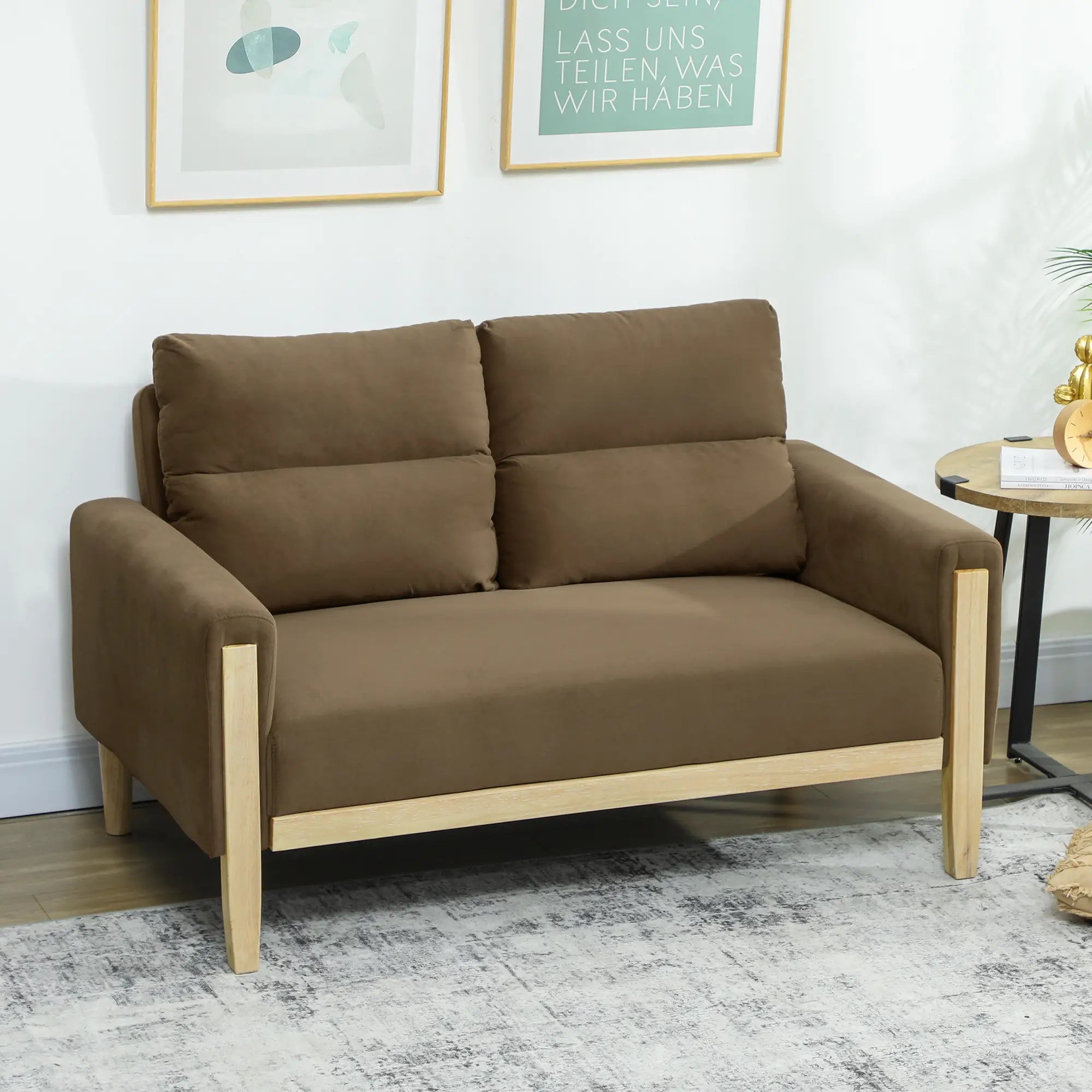 53 Inch Loveseat Sofa, 2 Seater Couch, Solid Wood Legs, Modern Velvet, Brown 2-Seater Sofas at Gallery Canada