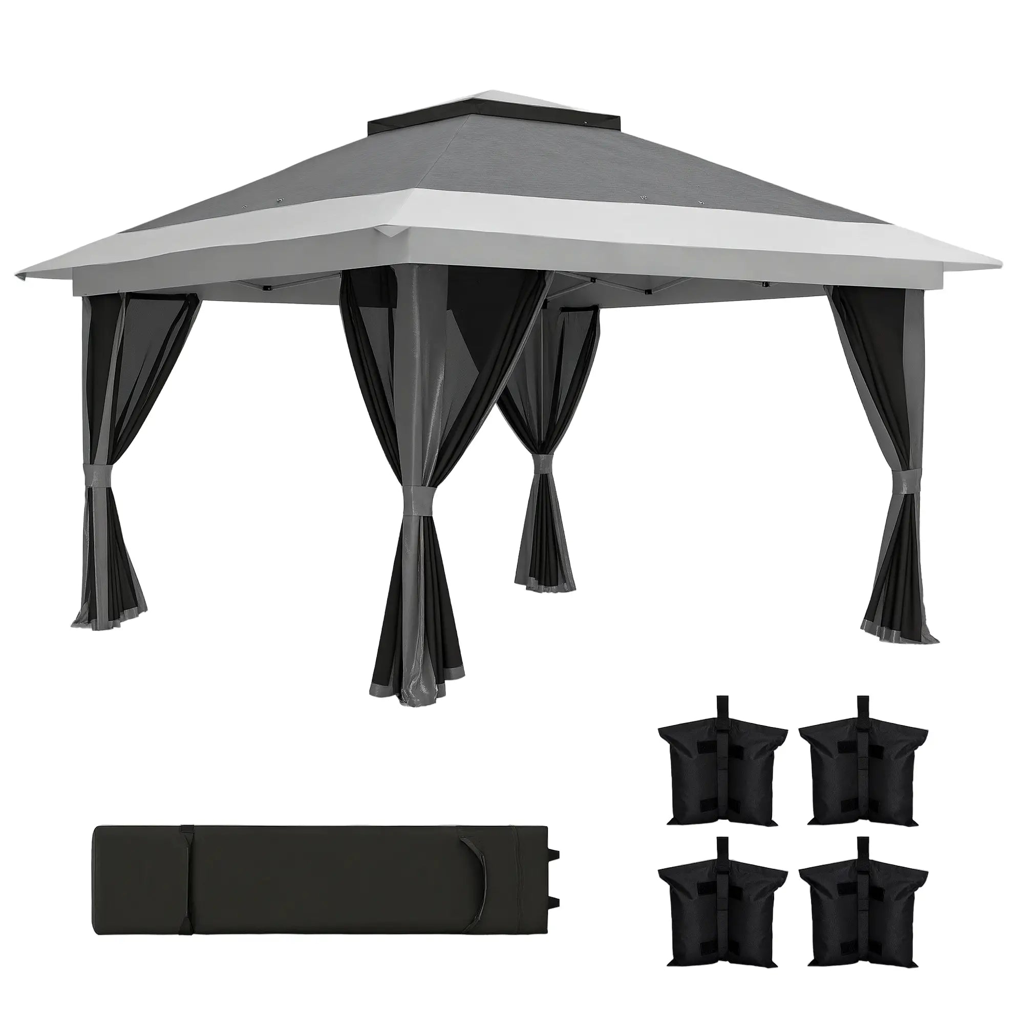 11.7' x 11.7' Pop Up Canopy Tent, UPF50+ Sun Shelter with Netting, Wheeled Bag Pop Up Canopies at Gallery Canada