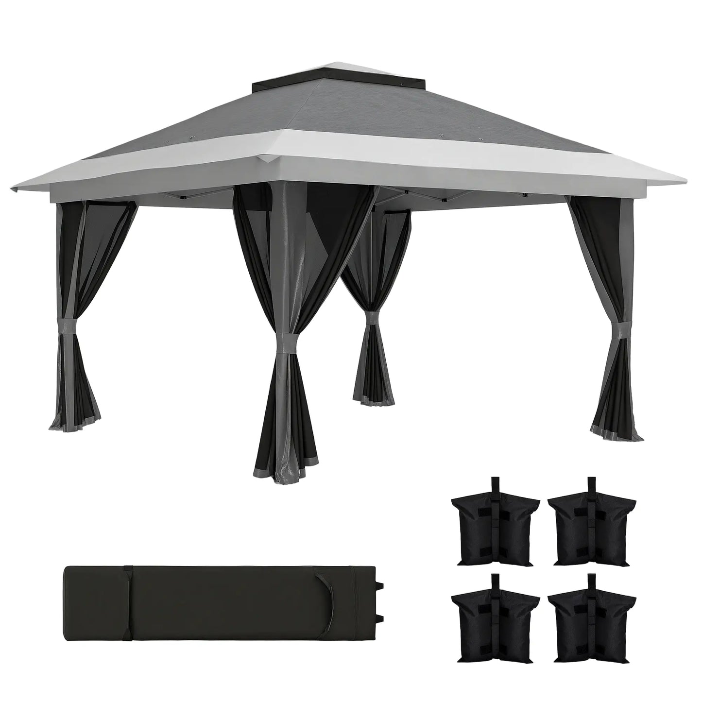 11.7' x 11.7' Pop Up Canopy Tent, UPF50+ Sun Shelter with Netting, Wheeled Bag Pop Up Canopies at Gallery Canada