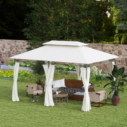 10' x 13' Double Roof Patio Gazebo, Outdoor with Curtains, Cream White Gazebos at Gallery Canada