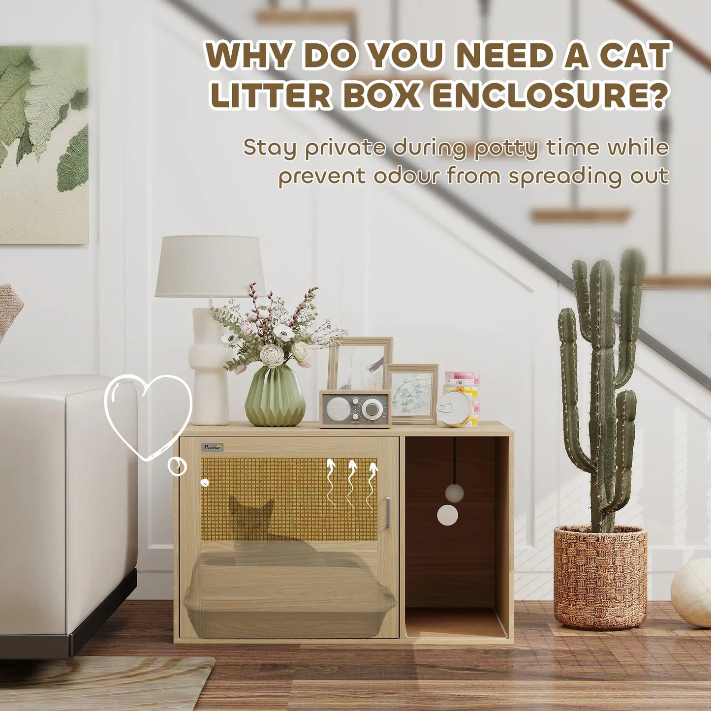 Cat Litter Box Enclosure, End Side Table, Rattan Door, Scratching Pad, Oak Cat Litter Box Enclosures at Gallery Canada