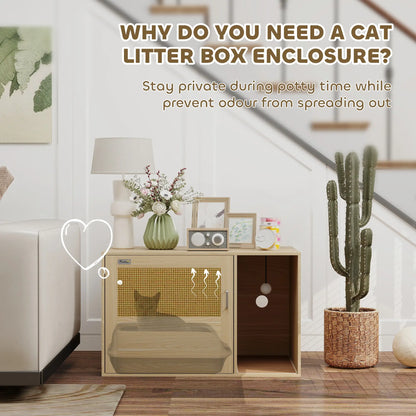 Cat Litter Box Enclosure, End Side Table, Rattan Door, Scratching Pad, Oak Cat Litter Box Enclosures at Gallery Canada