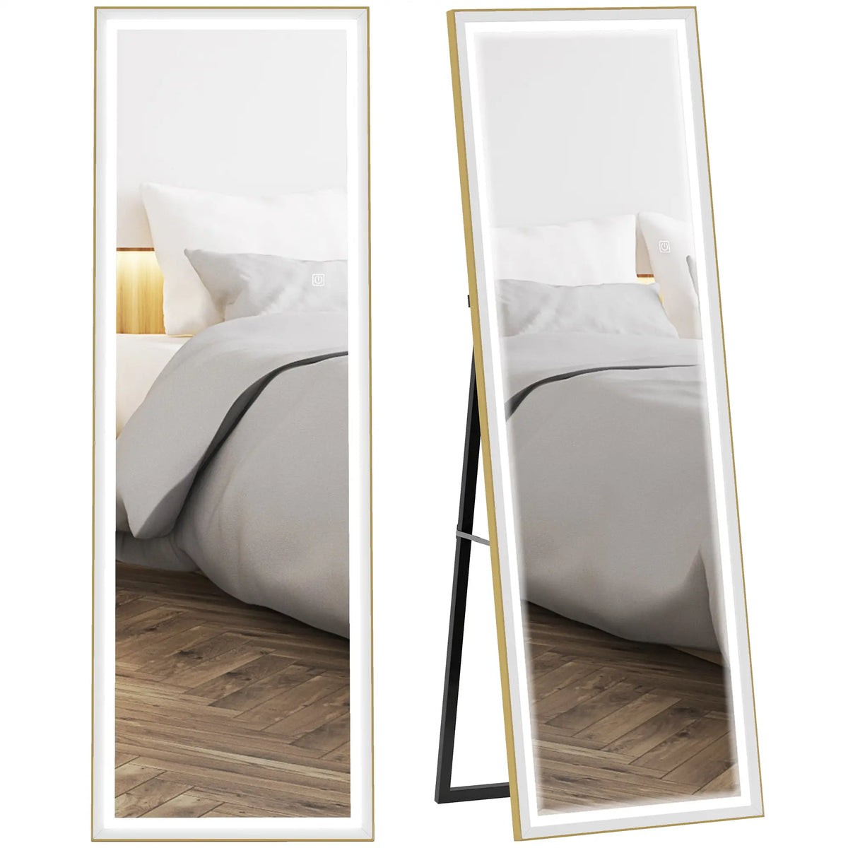 LED Mirror with Dimmable 3 Color Lights, 64" x 21", Gold Full Length Mirrors at Gallery Canada