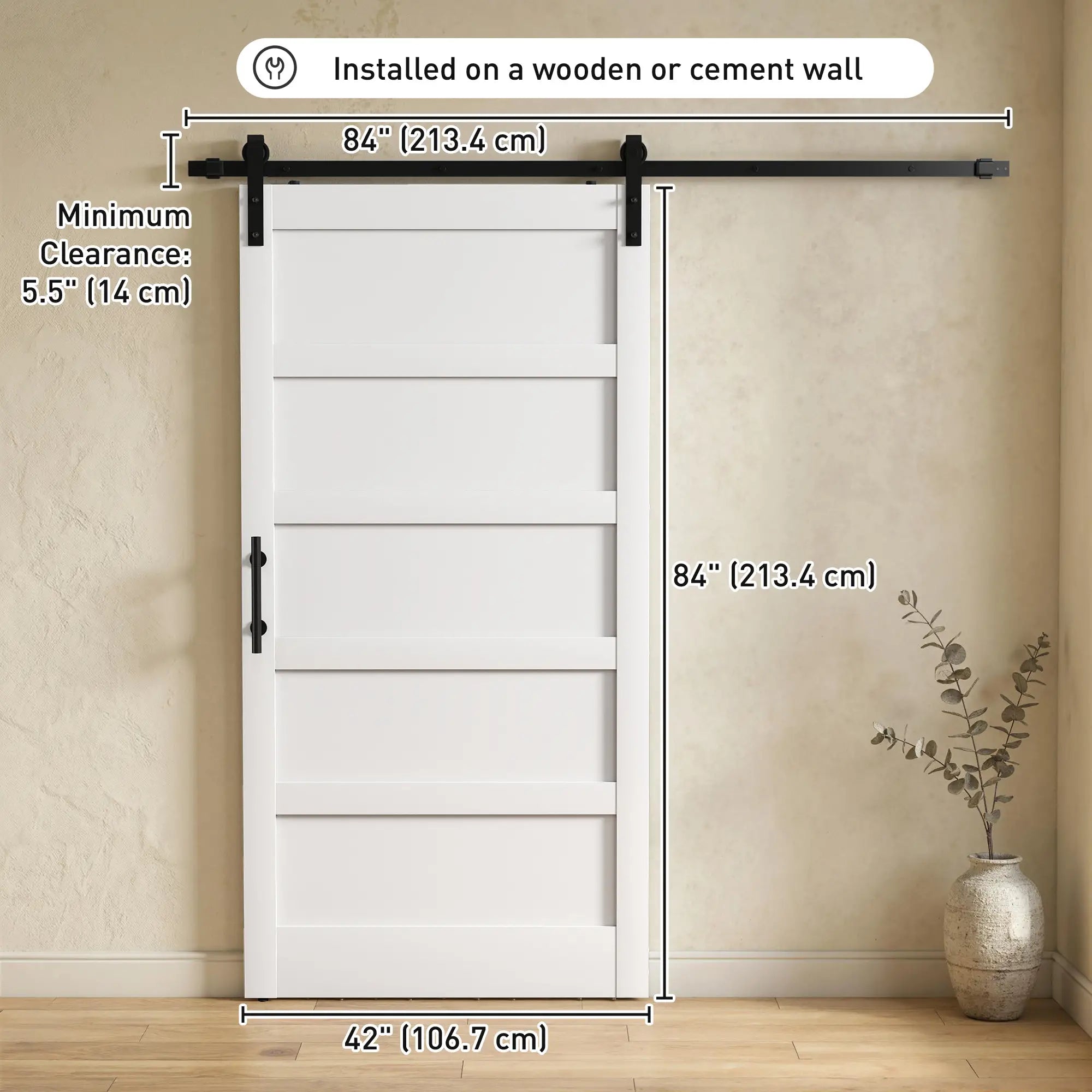 42x84 Sliding Barn Door Kit, Shaker Style, Wood Grain, White Door Hardware at Gallery Canada