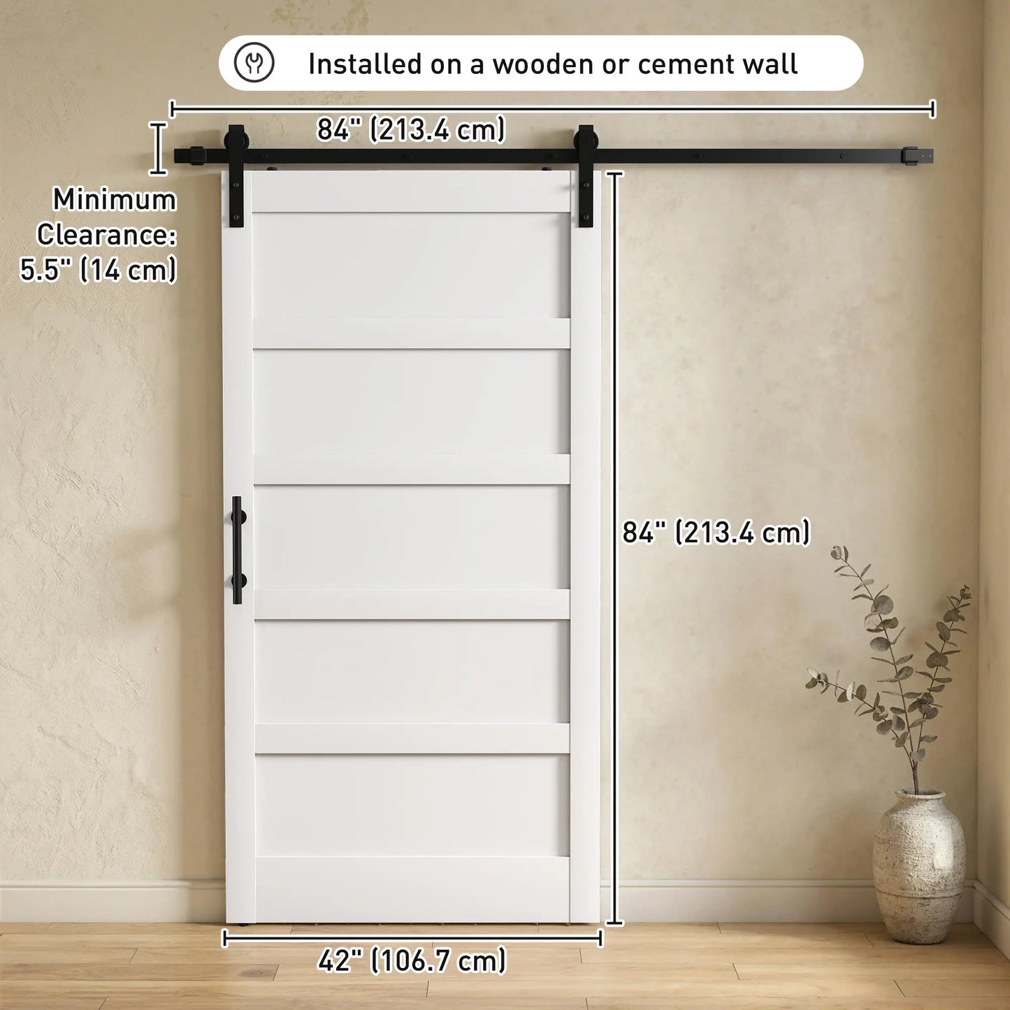 42x84 Sliding Barn Door Kit, Shaker Style, Wood Grain, White Door Hardware at Gallery Canada