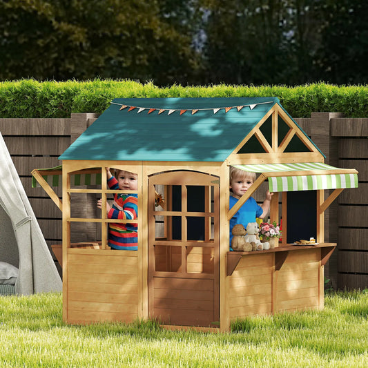 Foldable Wooden Playhouse for Kids, Snack Bar, Working Door, Brown Play Houses Brown, Blue at Gallery Canada