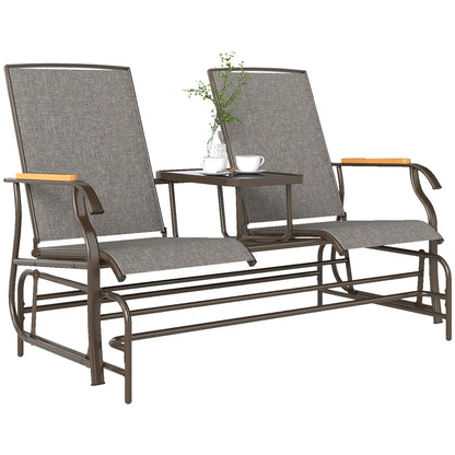 2-Person Glider Bench, Outdoor Mesh Loveseat with Table Outdoor Gliders Light Mixed Brown at Gallery Canada