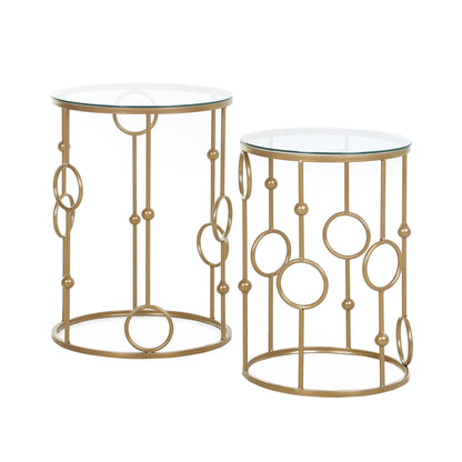 Round Coffee Tables Set of 2, Tempered Glass Top, Steel Frame, Gold Coffee Tables at Gallery Canada