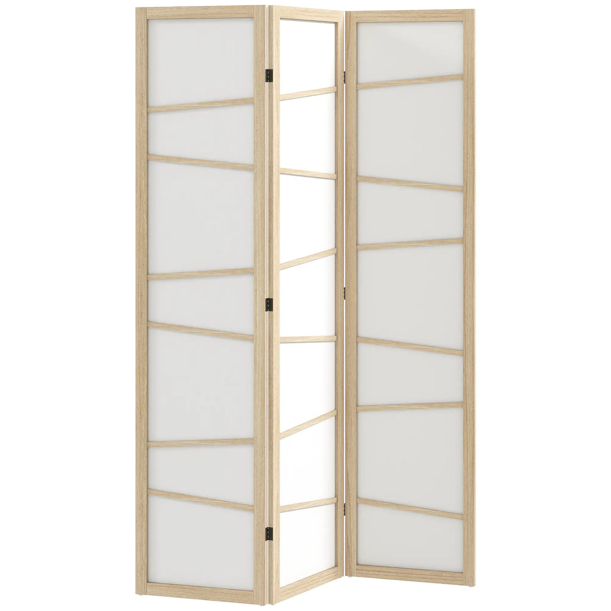 66.9" Folding Room Divider, 3 Panel Wood Frame Partition, Natural Wood Room Dividers Natural Wood, White at Gallery Canada