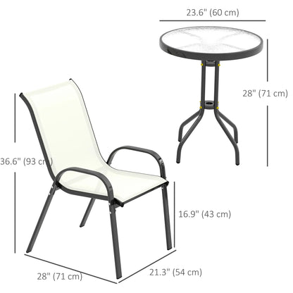 3 Piece Bistro Set, Stackable Mesh Chairs, Glass Table, Beige Bistro Sets at Gallery Canada