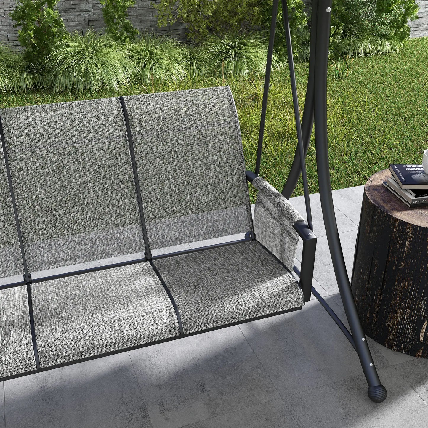 3 Person Porch Swing, Adjustable Canopy, Mixed Grey, Grey Porch Swings with Canopy at Gallery Canada