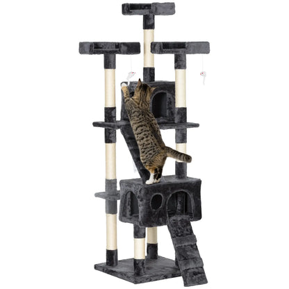 68-Inch Multi-Level Cat Scratching Tree, Kitty Activity Center, Grey Cat Towers Grey at Gallery Canada