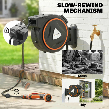 1/2" x 59ft Retractable Wall Mounted Hose Reel, 12-Pattern Nozzles Garden Accessories at Gallery Canada
