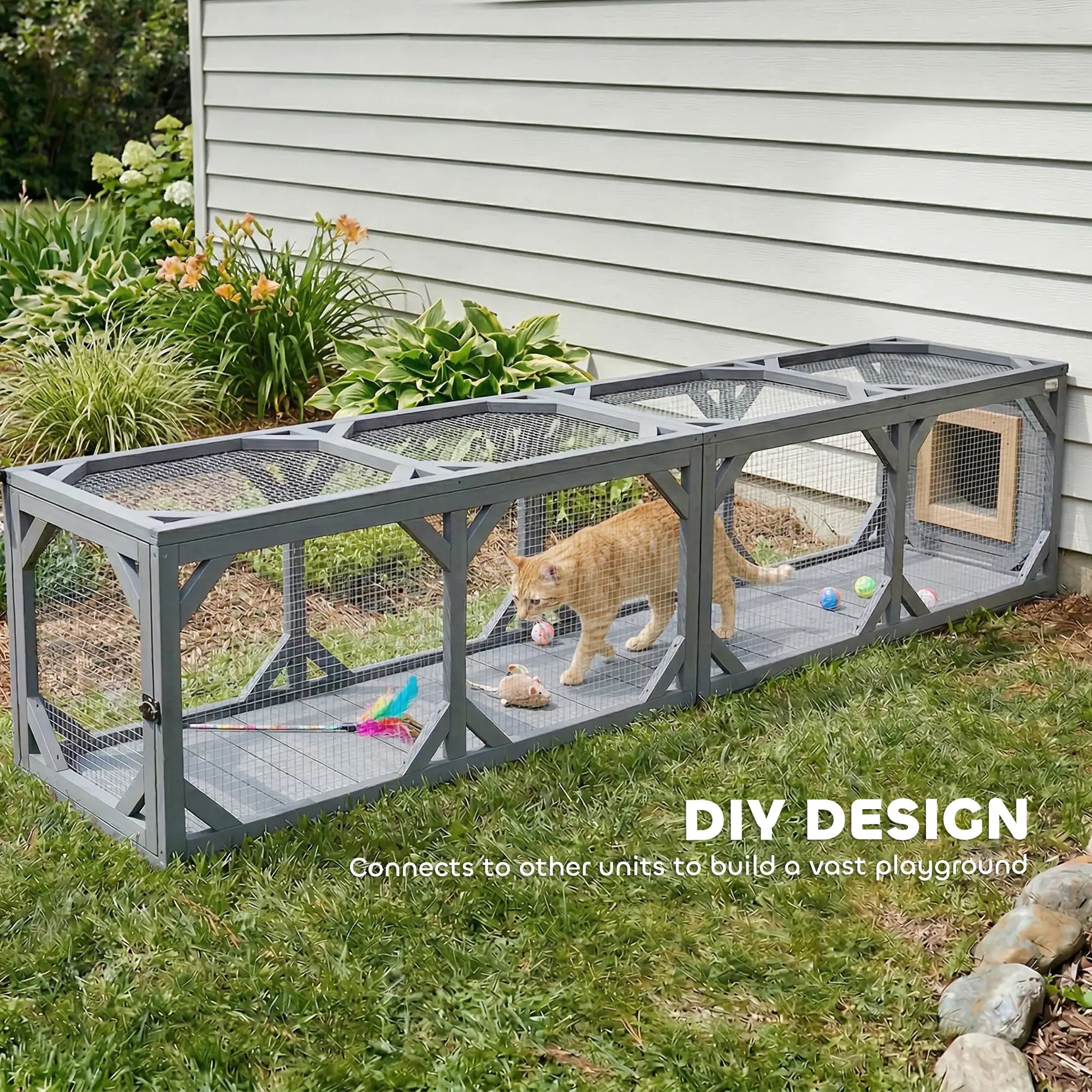 Wooden Cat Tunnel, Outdoor Cat Enclosure, 2 Doors, Extendable Design Outdoor Cat Enclosures at Gallery Canada