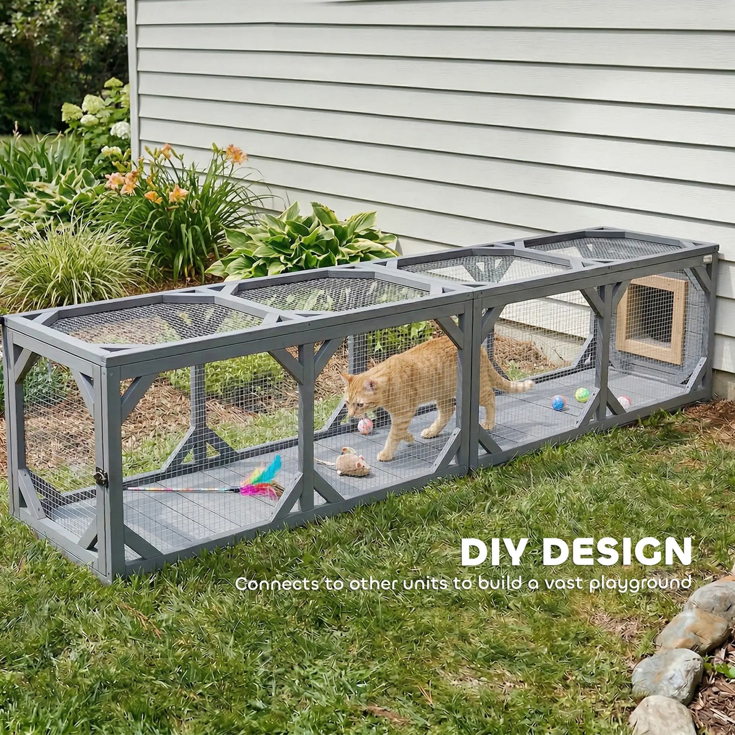 Wooden Cat Tunnel, Outdoor Cat Enclosure, 2 Doors, Extendable Design Outdoor Cat Enclosures at Gallery Canada
