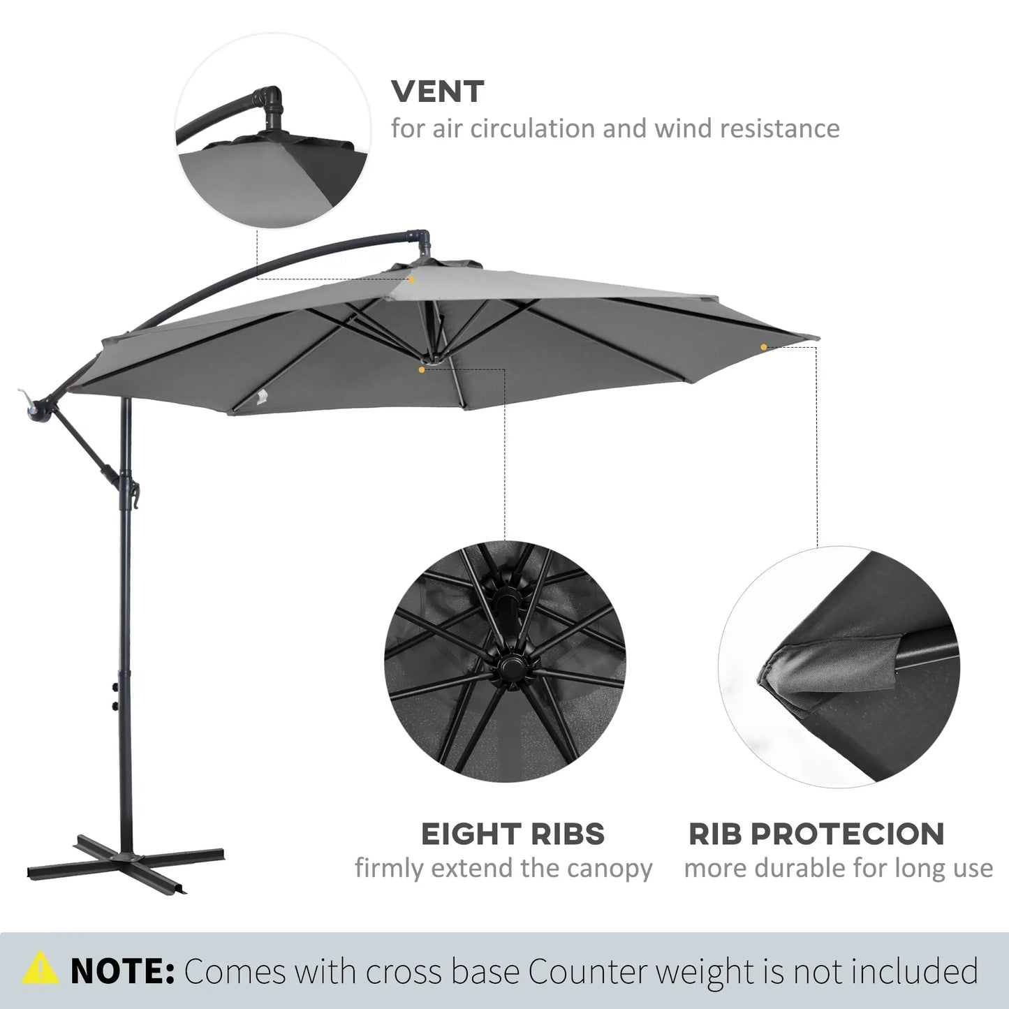 9.7ft Offset Patio UmbrellaCantilever Parasol with Crank Handle, 8 Ribs and Cross Base for Outdoor, Sun Shade, Cream Offset Cantilever Umbrellas at Gallery Canada