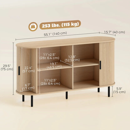 Mid Century Fluted Buffet Cabinet With Sliding Doors, 55", Natural