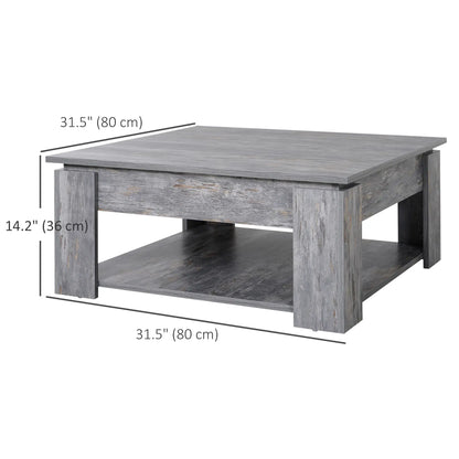 Modern Coffee Table with Storage, Square, Living Room, Grey