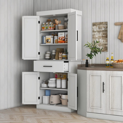72" Kitchen Storage Cabinet, Farmhouse Pantry, 4 Barn Doors, Drawer, Adjustable Shelves, White Kitchen Pantry Cabinets at Gallery Canada