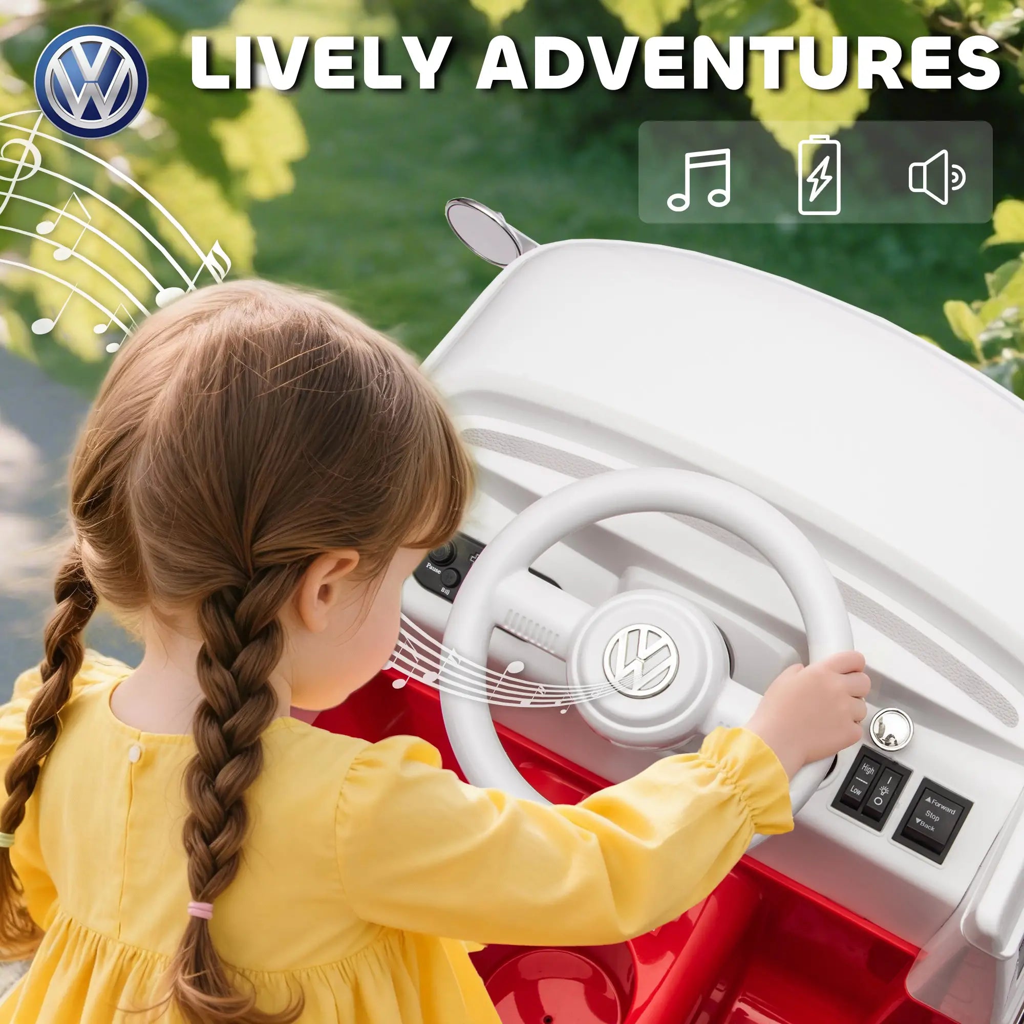 12V Kids Ride on Car, Lisensed Volkswagen T1 Electric Vehicle with Dual Motor and Soft Start for 3-7 Years, Red Electric Toy Cars at Gallery Canada