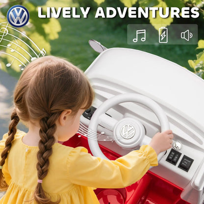 12V Kids Ride on Car, Lisensed Volkswagen T1 Electric Vehicle with Dual Motor and Soft Start for 3-7 Years, Red Electric Toy Cars at Gallery Canada