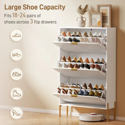 Shoe Cabinet, 3 Flip Drawers, Adjustable Shelves, White Shoe Storage Cabinets & Racks at Gallery Canada